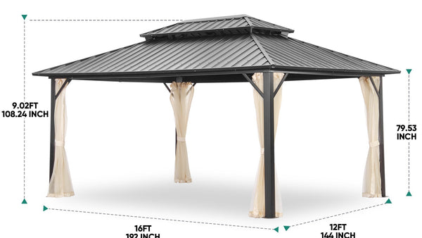 Ainfox 12 x 16 ft Steel Patio Gazebo with Mesh Screen
