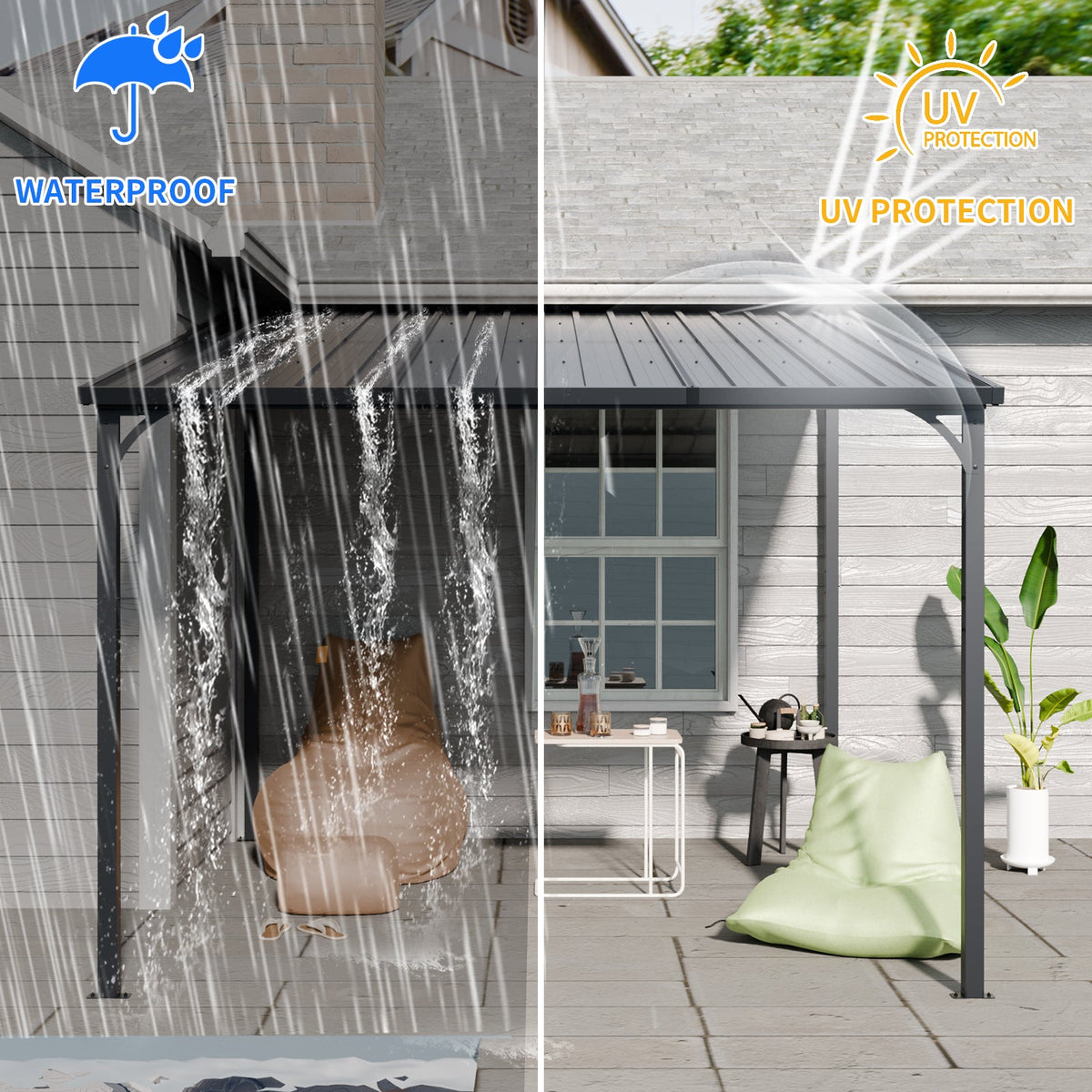 10 x 10 ft Galvanized Steel Hardtop Pergola, Gray