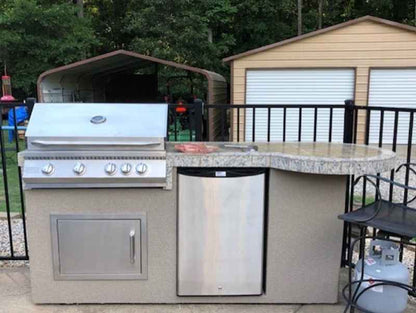 KoKoMo Maui 7 ft 6 in BBQ Island with 33-in Round Bar, LED Lights & Grill