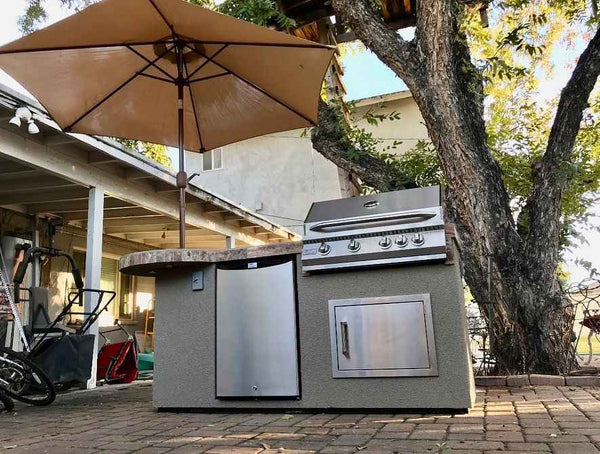 KoKoMo Maui 7 ft 6 in BBQ Island with 33-in Round Bar, LED Lights & Grill