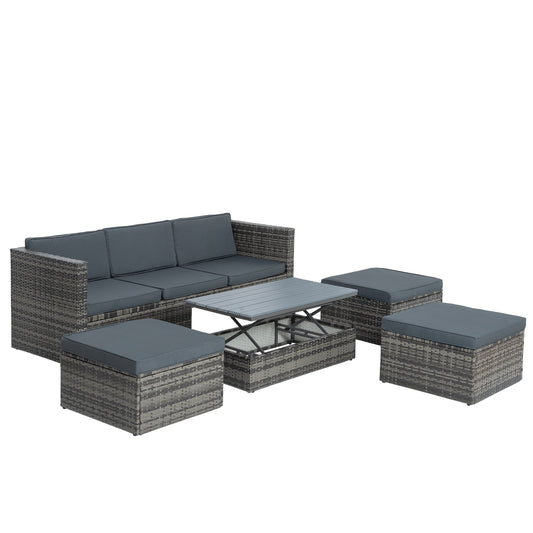 5-Piece Wicker Patio Set with Plywood Coffee Table