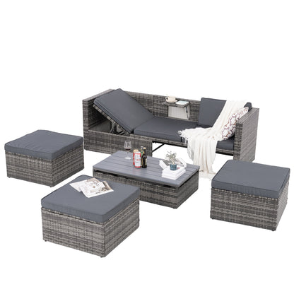 5-Piece Wicker Patio Set with Plywood Coffee Table