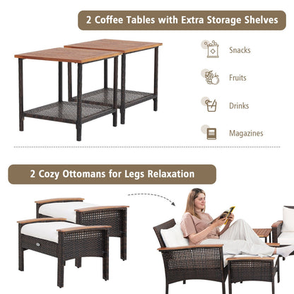 7-Piece Rattan Patio Conversation Set with Cushions