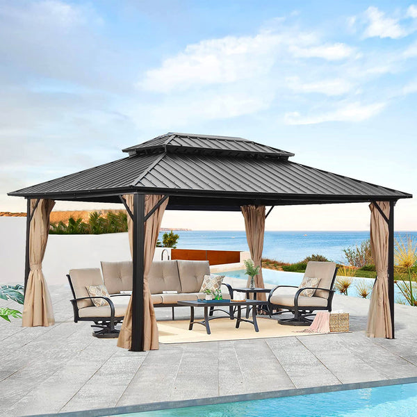 Ainfox 12 x 16 ft Steel Patio Gazebo with Mesh Screen