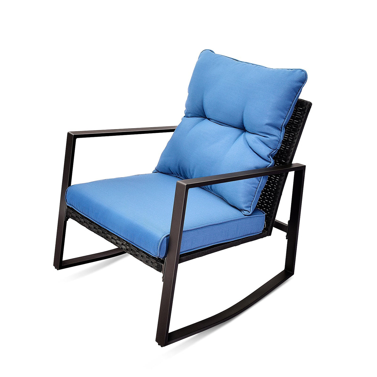 3-Piece Patio Rocker Bistro Set with Blue Cushions