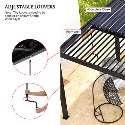 8640E Aluminum-Frame Pergola with Adjustable Steel Louvers, Gray