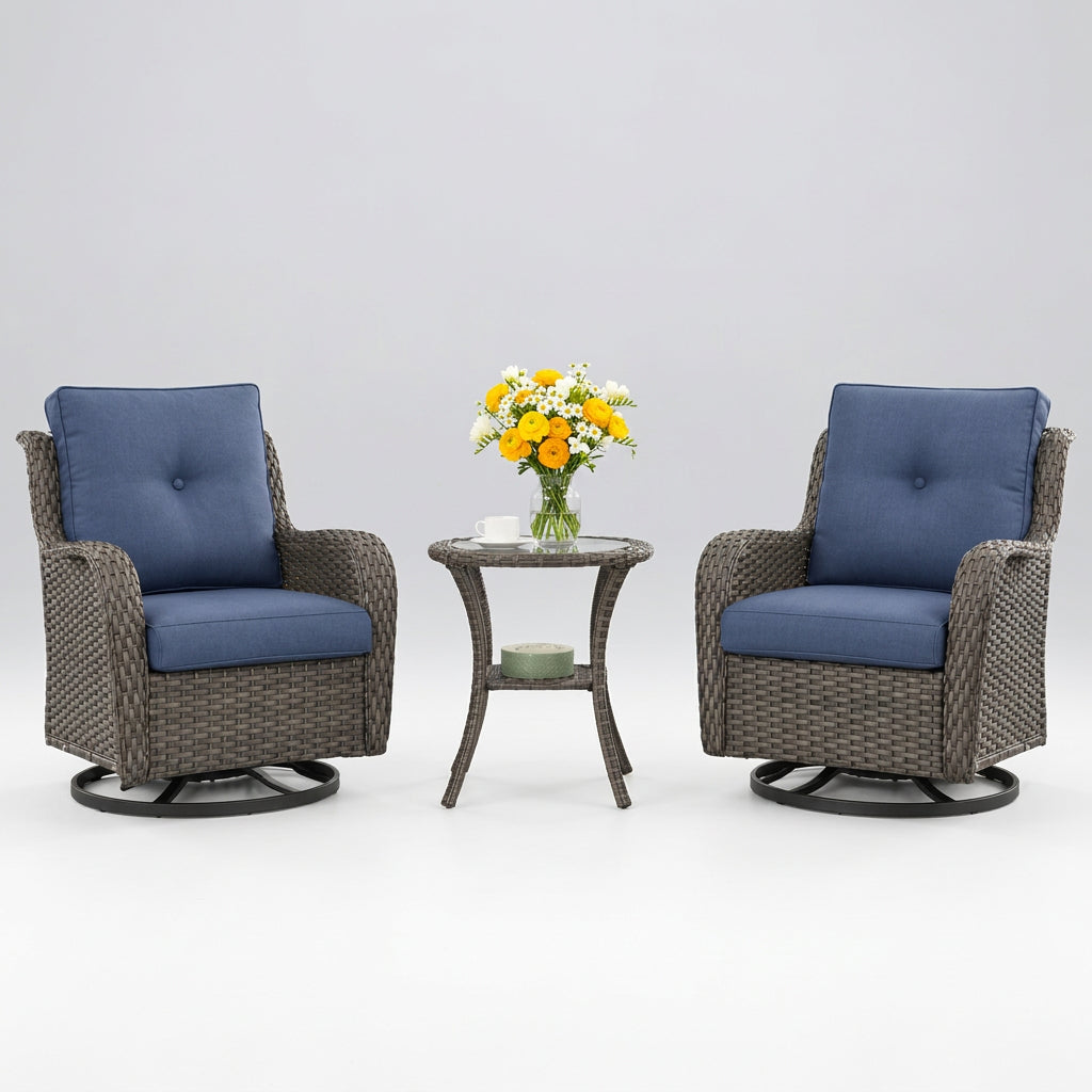 3-pc Wicker Patio Bistro Set with Swivel Rockers