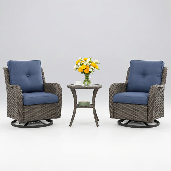 3-pc Wicker Patio Bistro Set with Swivel Rockers