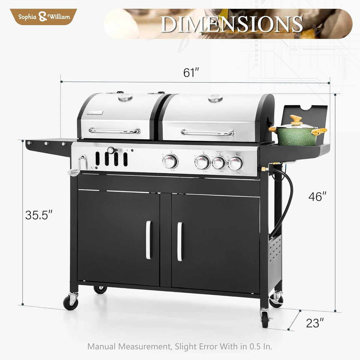 Charcoal & Propane Combo Grill with Side Burner, 690 sq. in.