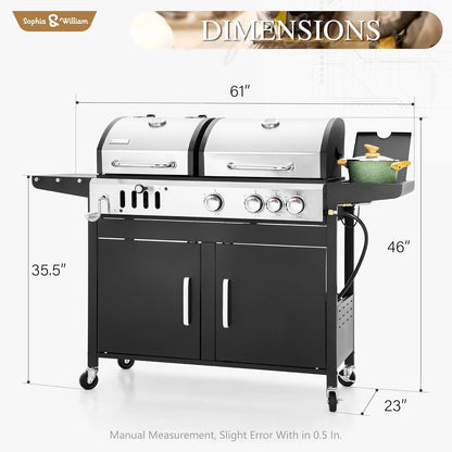 Charcoal & Propane Combo Grill with Side Burner, 690 sq. in.