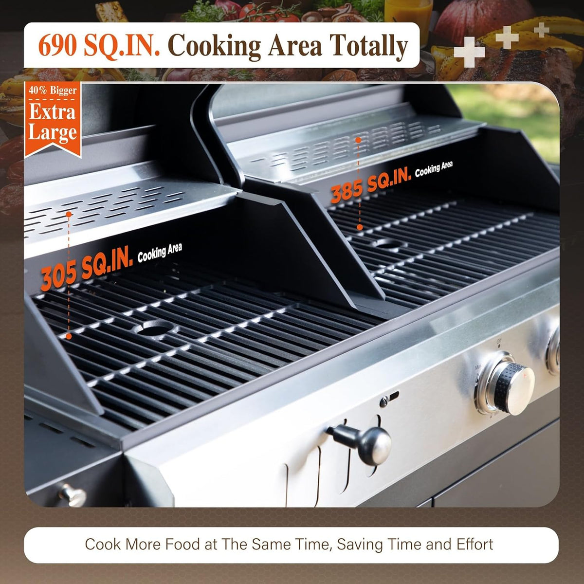 Charcoal & Propane Combo Grill with Side Burner, 690 sq. in.