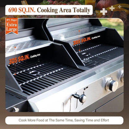 Charcoal & Propane Combo Grill with Side Burner, 690 sq. in.