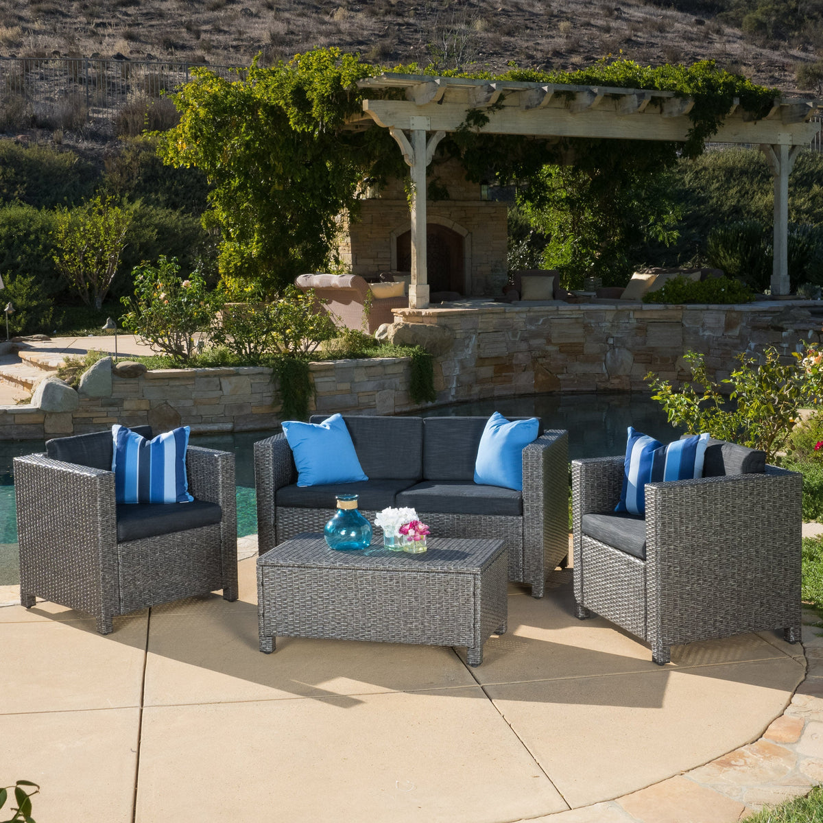 Puerta 4-Piece Rattan Patio Set with Water-Resistant Cushions