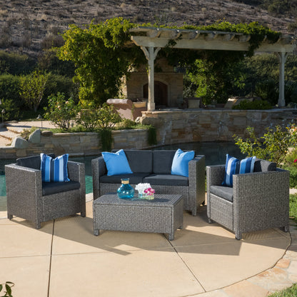 Puerta 4-Piece Rattan Patio Set with Water-Resistant Cushions