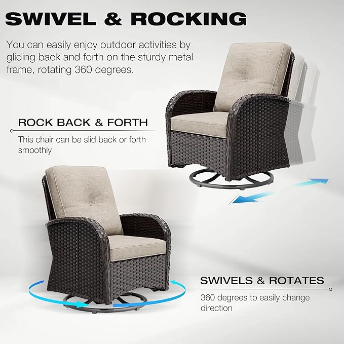 5-pc Wicker Patio Set with Swivel Chairs and Ottomans