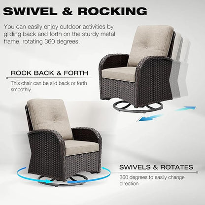 5-pc Wicker Patio Set with Swivel Chairs and Ottomans