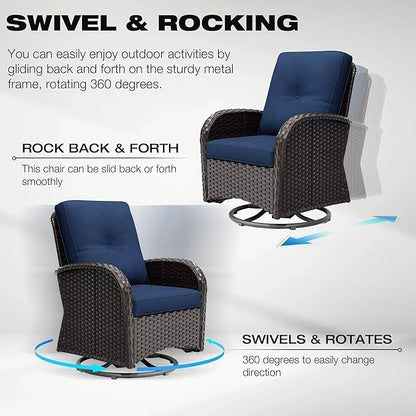 5-pc Wicker Patio Set with Swivel Chairs and Ottomans, Brown/Blue