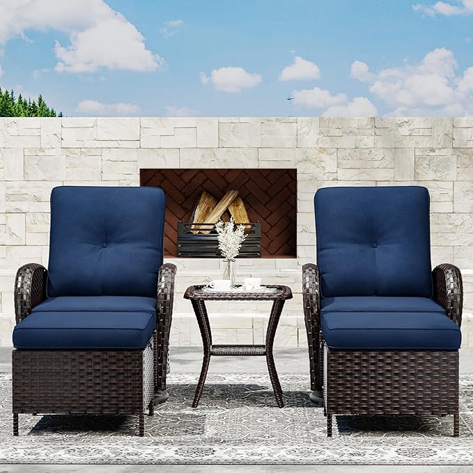 5-pc Wicker Patio Set with Swivel Chairs and Ottomans, Brown/Blue