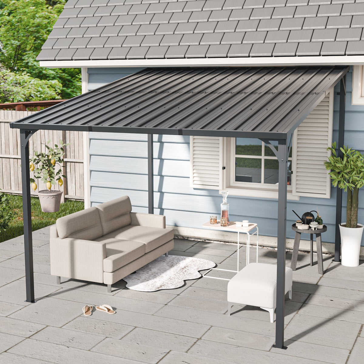 10 x 10 ft Galvanized Steel Hardtop Pergola, Gray
