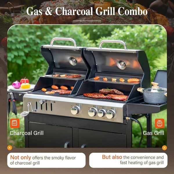 Charcoal & Propane Combo Grill with Side Burner, 690 sq. in.