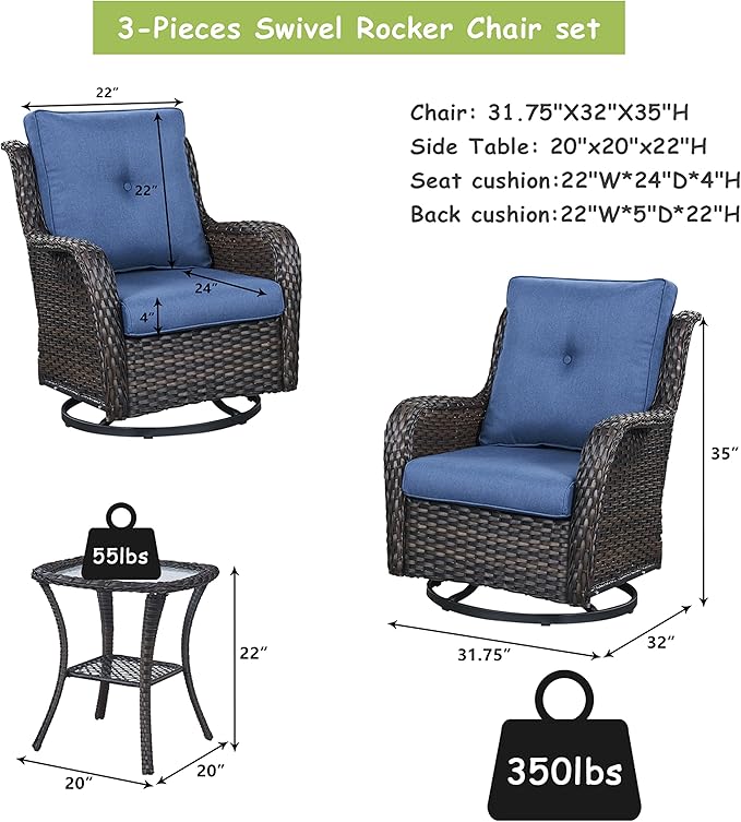 3-pc Wicker Patio Bistro Set with Swivel Rockers