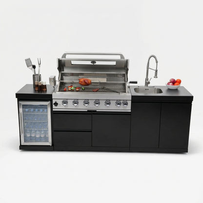 Stainless Steel Outdoor Kitchen Grill with Built-In Refrigerator - Brushed Stainless Steel