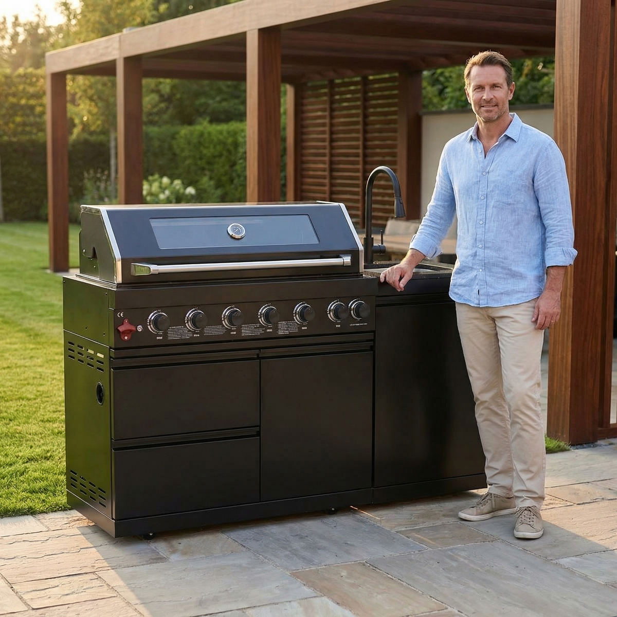6-Burner Stainless Steel Propane Outdoor Kitchen Island Grill