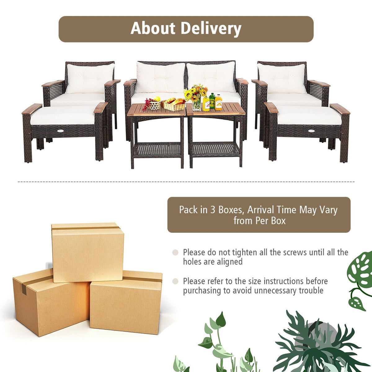 7-Piece Rattan Patio Conversation Set with Cushions