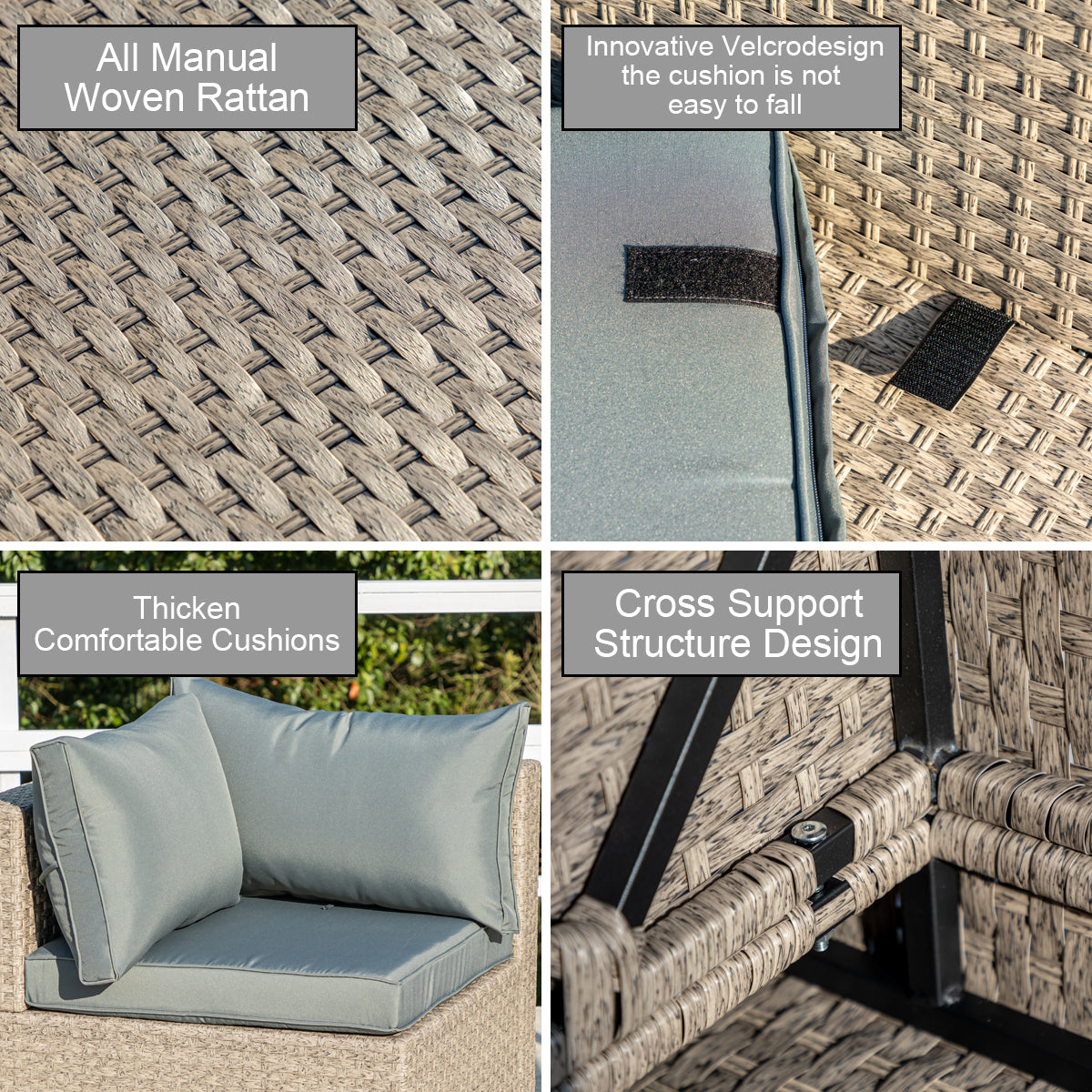 7-Piece Boho Patio Sectional Set with Gray Cushions