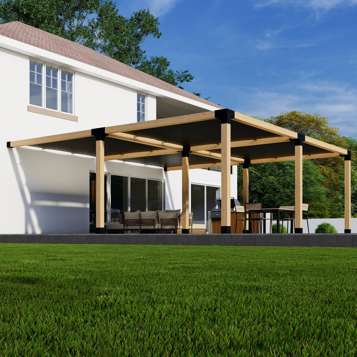 DIY Attached Pergola Kit with Canopies, Up to 24 x 24 ft