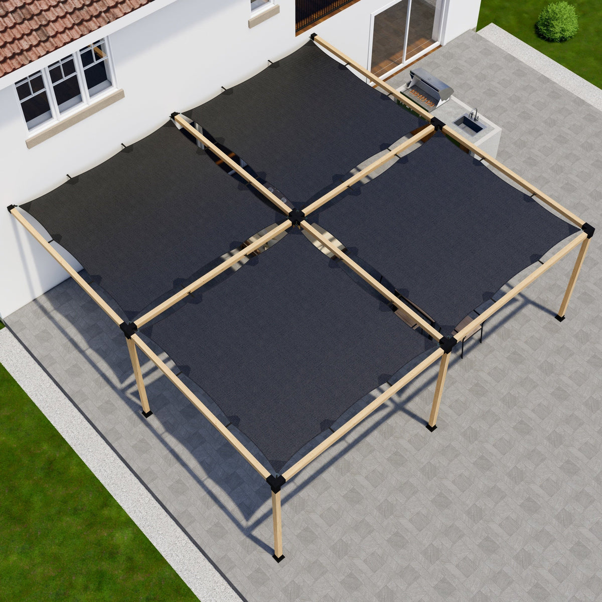 DIY Attached Pergola Kit with Canopies, Up to 24 x 24 ft
