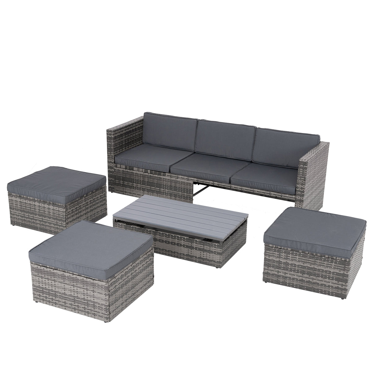 5-Piece Wicker Patio Set with Plywood Coffee Table