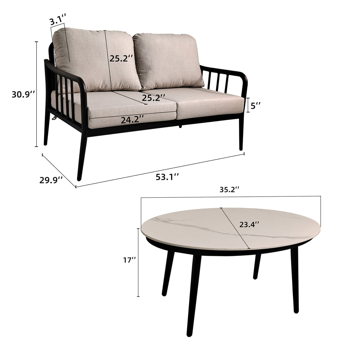 2-Piece Aluminum Patio Loveseat Set