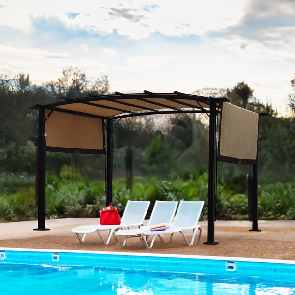 12 x 9 ft Steel Patio Pergola with Retractable Canopy
