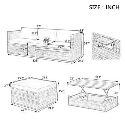 5-Piece Wicker Patio Set with Plywood Coffee Table