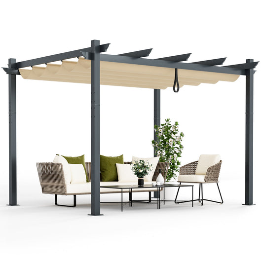 10 x 12 ft Aluminum Pergola with Retractable Canopy