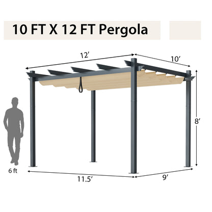 10 x 12 ft Aluminum Pergola with Retractable Canopy