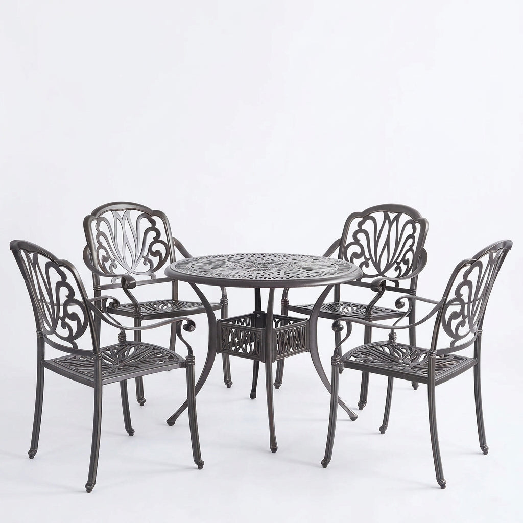 5-Piece Round Patio Dining Set with Umbrella Hole
