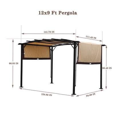12 x 9 ft Steel Patio Pergola with Retractable Canopy