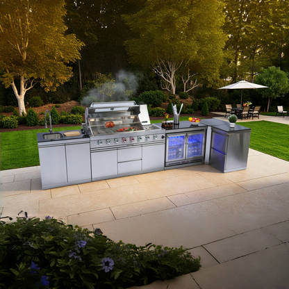 Stainless Steel Outdoor Kitchen Grill with 6 Burners and Wine Cooler - Silver