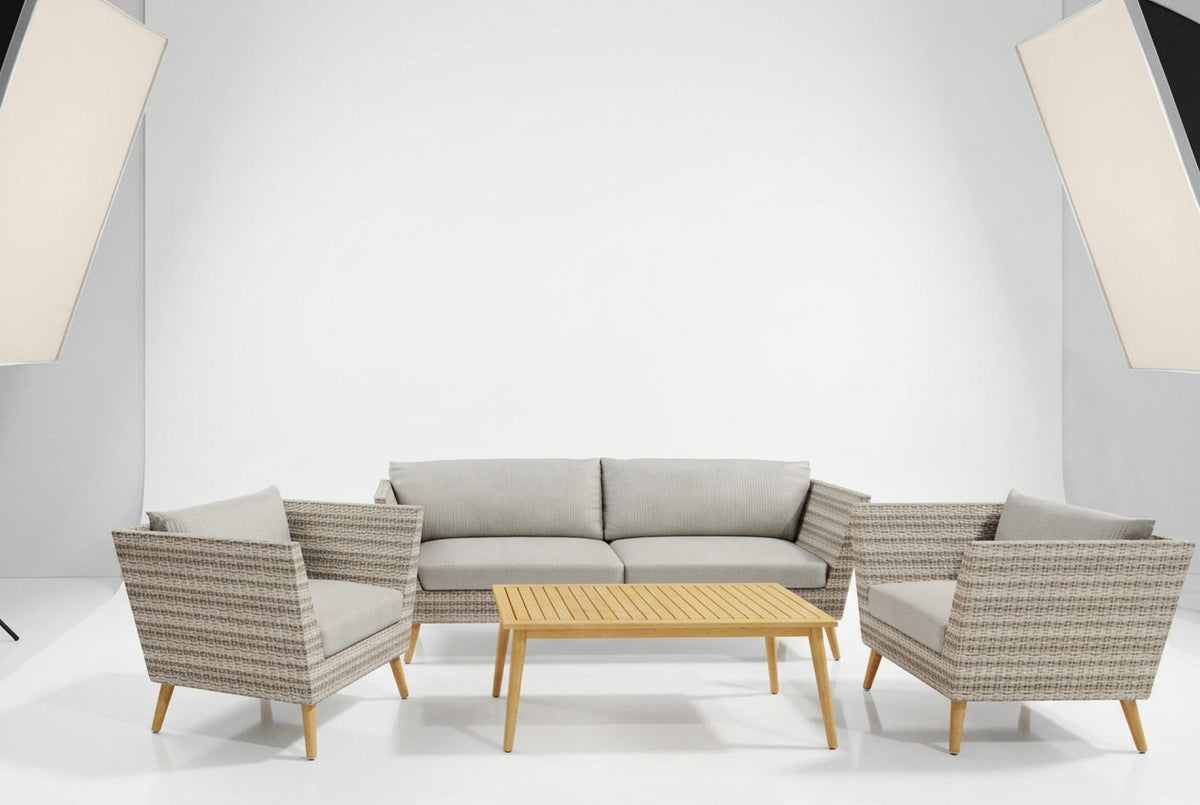 Panther Outdoor Patio Wicker and FSC Wood Seating Set