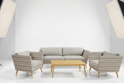 Panther Outdoor Patio Wicker and FSC Wood Seating Set