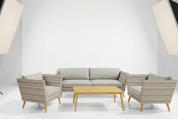 Panther Outdoor Patio Wicker and FSC Wood Seating Set