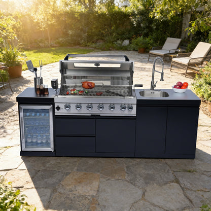 Stainless Steel Outdoor Kitchen Grill with Built-In Refrigerator - Brushed Stainless Steel