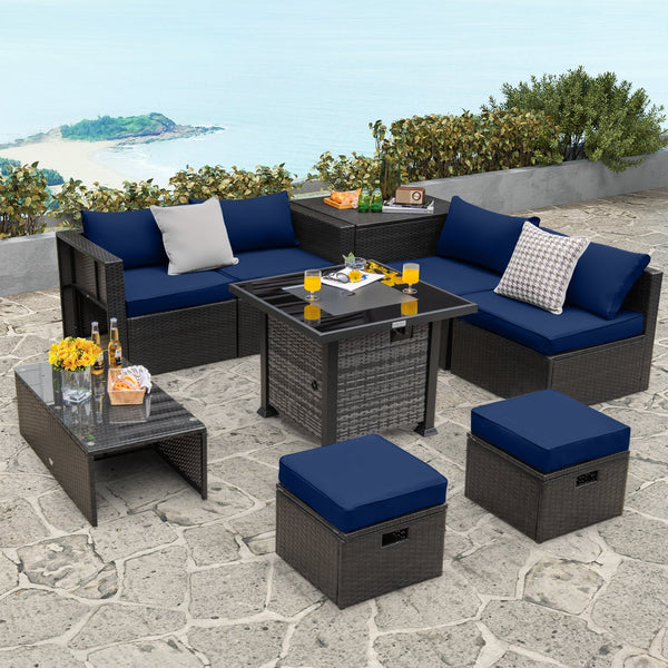 9-Piece Patio Set with 50,000-BTU Propane Fire Pit Table