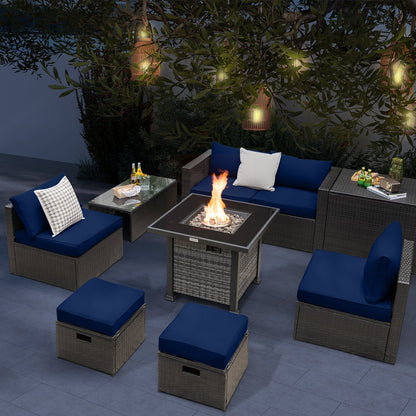 9-Piece Patio Set with 50,000-BTU Propane Fire Pit Table