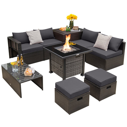 9-Piece Patio Set with 50,000-BTU Propane Fire Pit Table