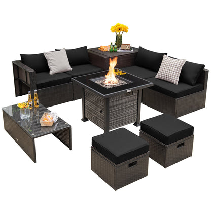 9-Piece Patio Set with 50,000-BTU Propane Fire Pit Table