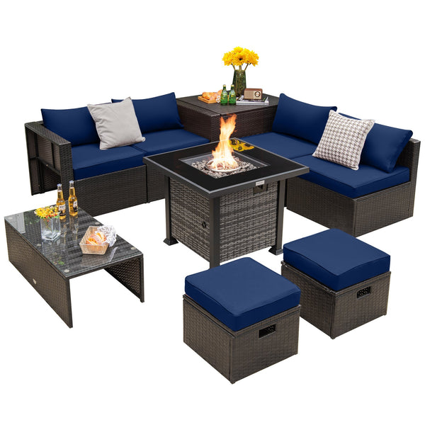 9-Piece Patio Set with 50,000-BTU Propane Fire Pit Table