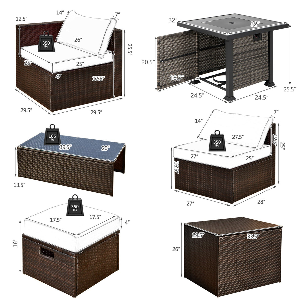 9-Piece Patio Set with 50,000-BTU Propane Fire Pit Table